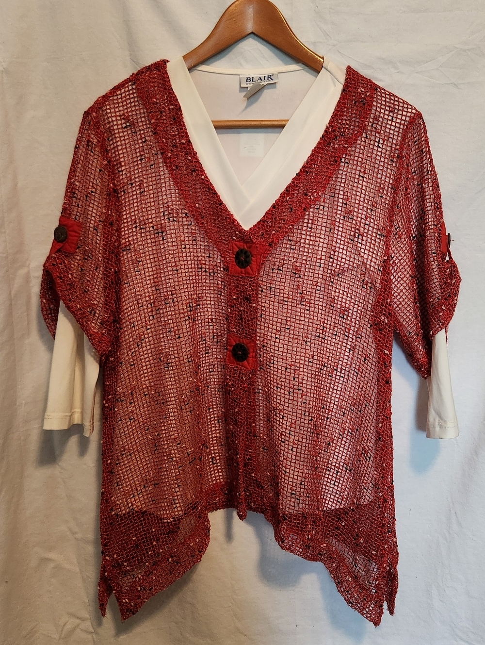 Blair Red Mesh Layered V-Neck Top